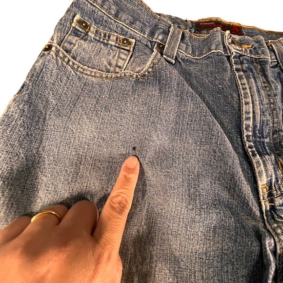 Vintage Perry Ellis America, Distressed Wash Baggy Wide Leg Jeans, Size: 34x30 - Picture 7 of 10